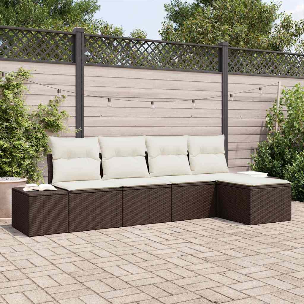 Garten-Sofa-Set mit Kissen mit Speicher 5 pcs Braun und Creme